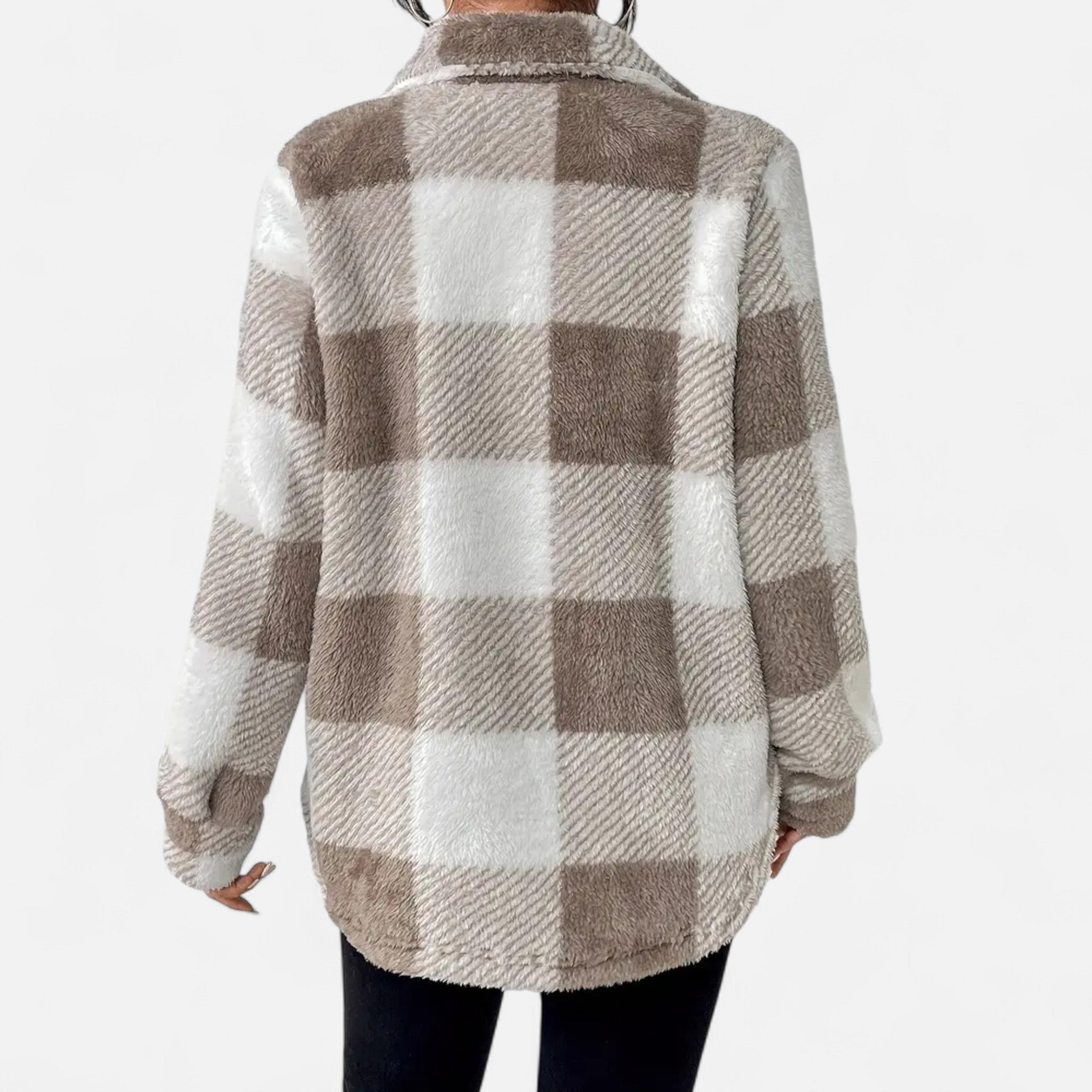 Womens Jacket Sherpa Plush Check Cosy Relaxed – Rae