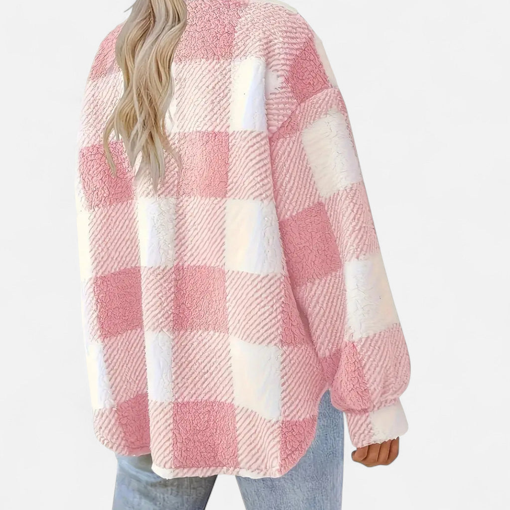 Womens Jacket Sherpa Plush Check Cosy Relaxed – Rae