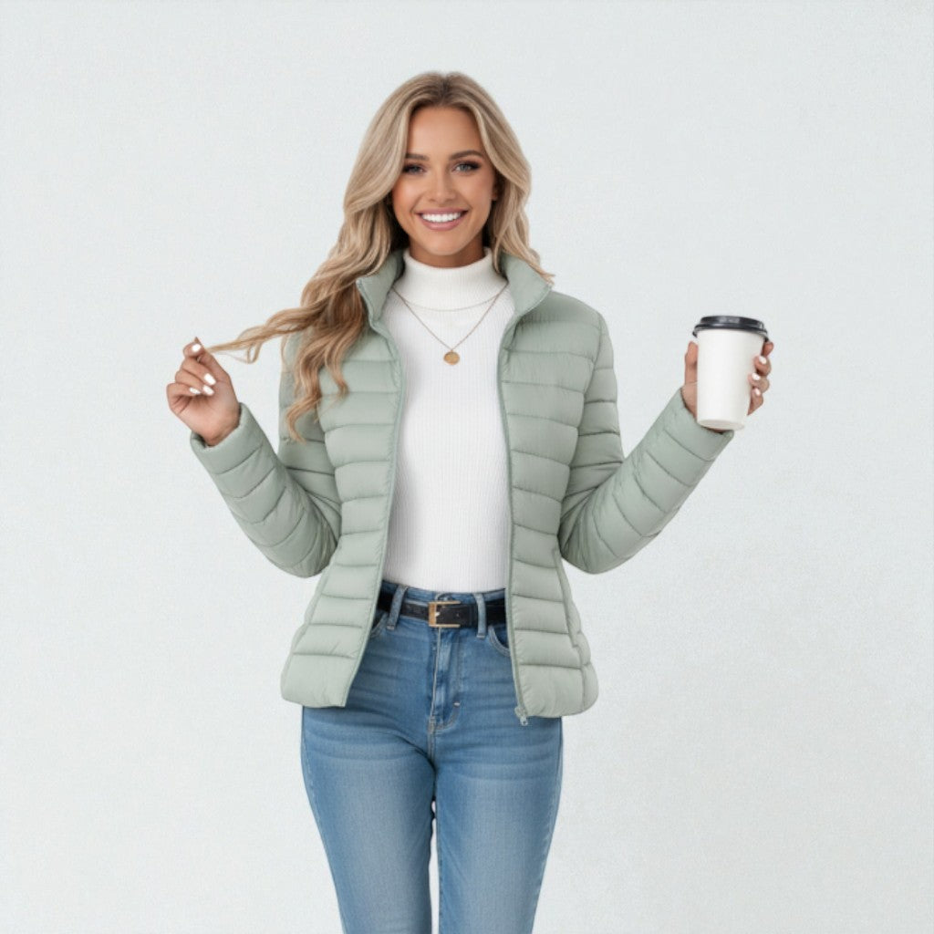 Womens Puffer Jacket Lightweight Quilted Slim Fit in Grey – Kit