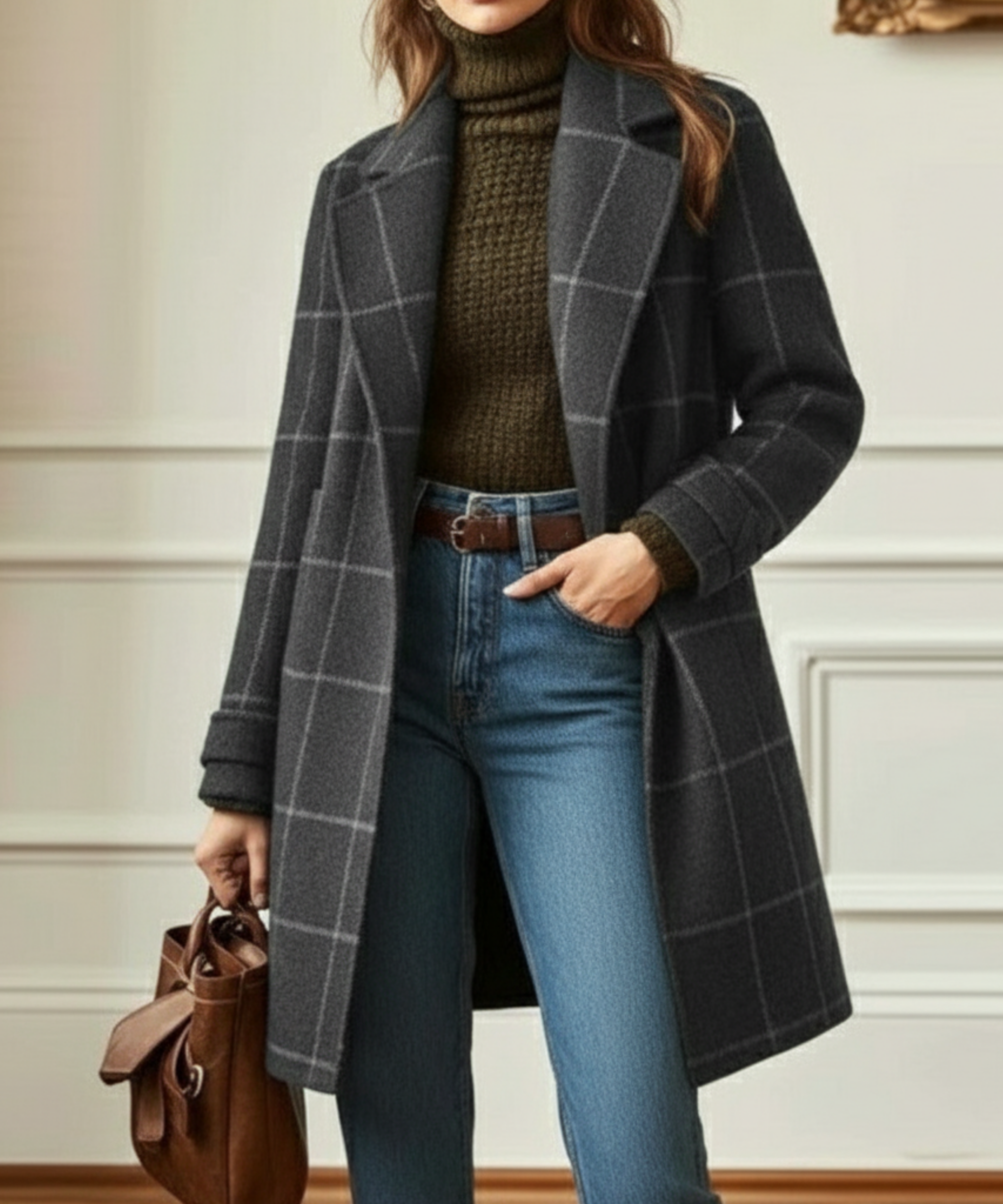 Womens Coat Wool Check Classic Tailored – Gwen