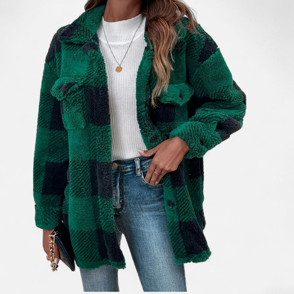 Womens Jacket Sherpa Plush Check Cosy Relaxed – Rae