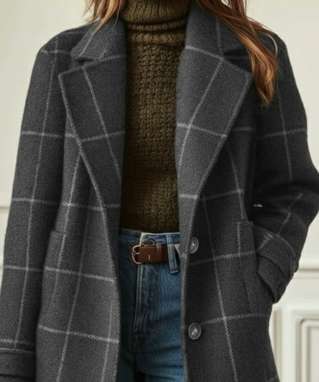 Womens Coat Wool Check Classic Tailored – Gwen