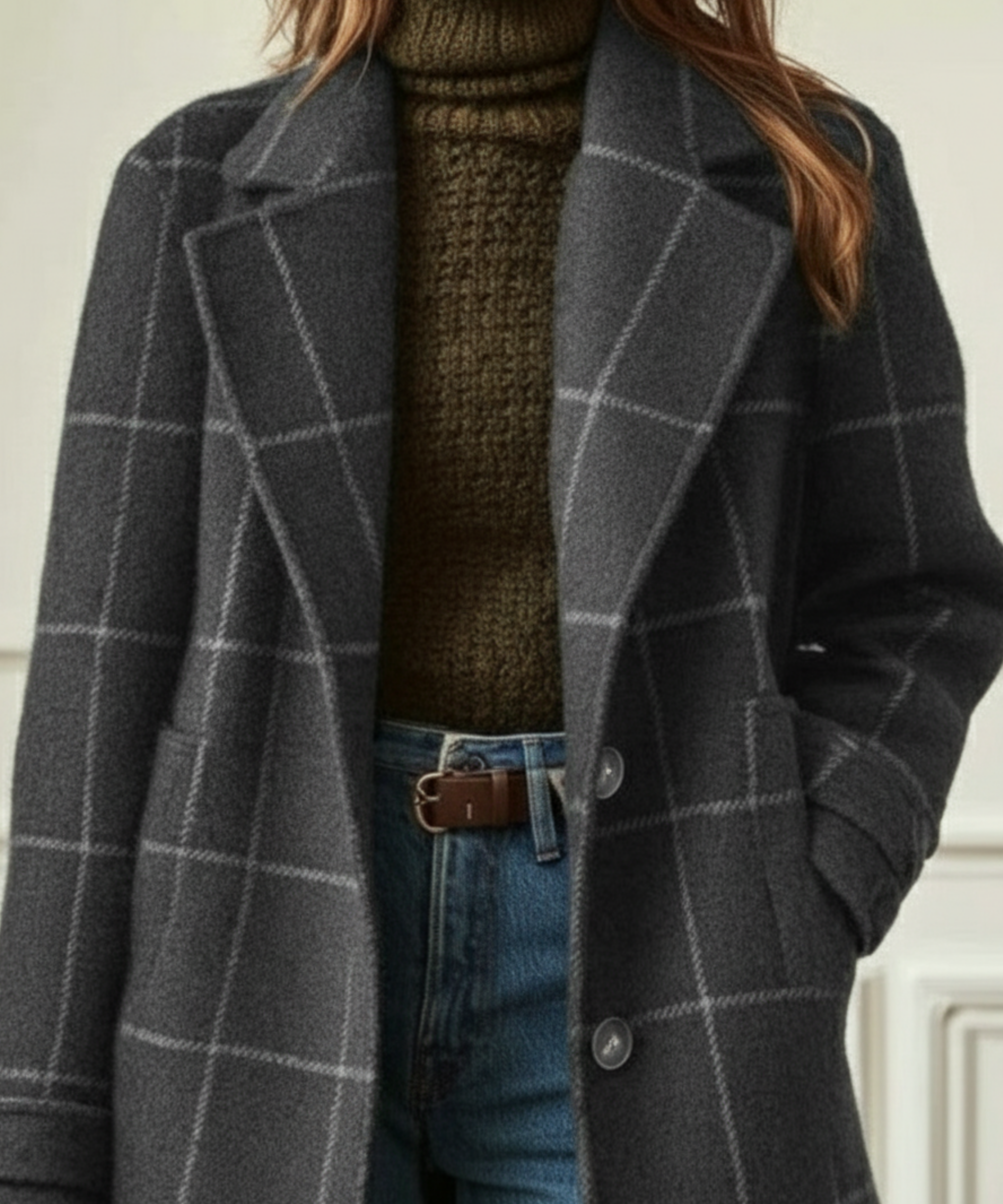 Womens Coat Wool Check Classic Tailored – Gwen