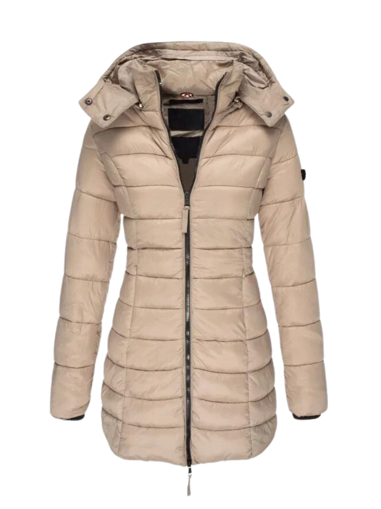 Womens Puffer Jacket Slim Quilted Longline with Hood – Isla
