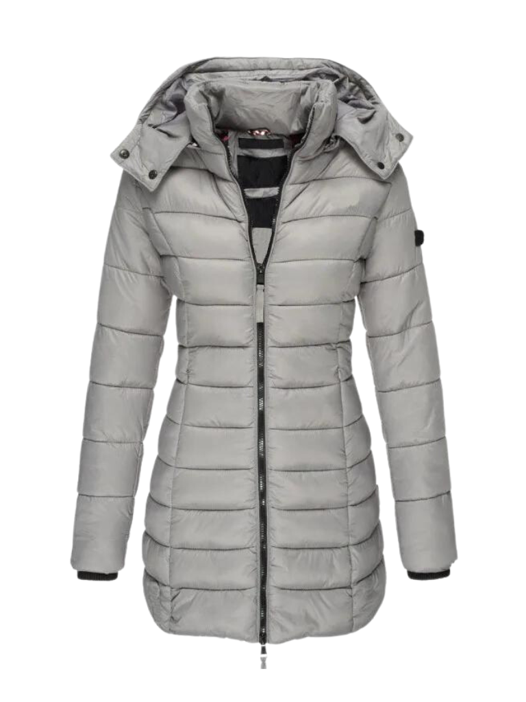 Womens Puffer Jacket Slim Quilted Longline with Hood – Isla