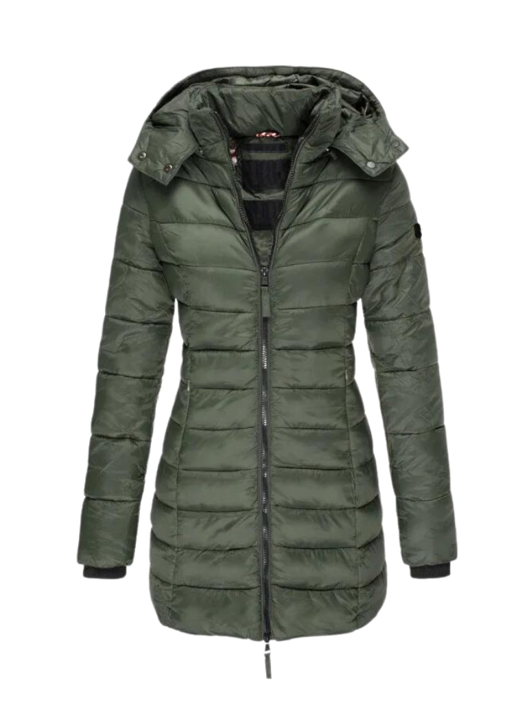 Womens Puffer Jacket Slim Quilted Longline with Hood – Isla