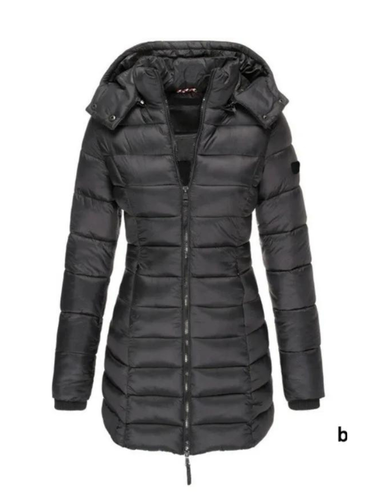 Womens Puffer Jacket Slim Quilted Longline with Hood – Isla