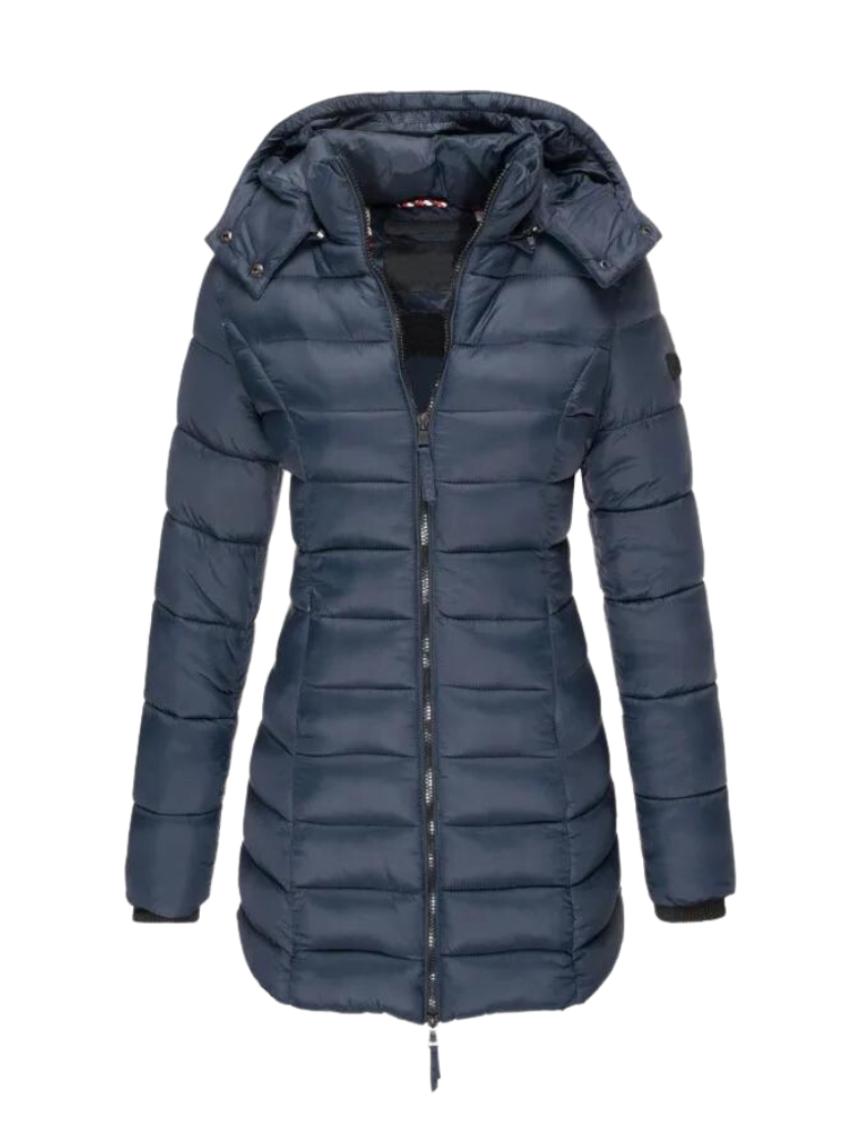 Womens Puffer Jacket Slim Quilted Longline with Hood – Isla