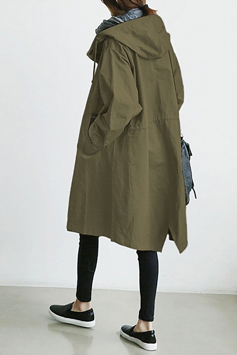 Womens Coat Trench Waterproof Rain Hooded Classic in Grey – Petra