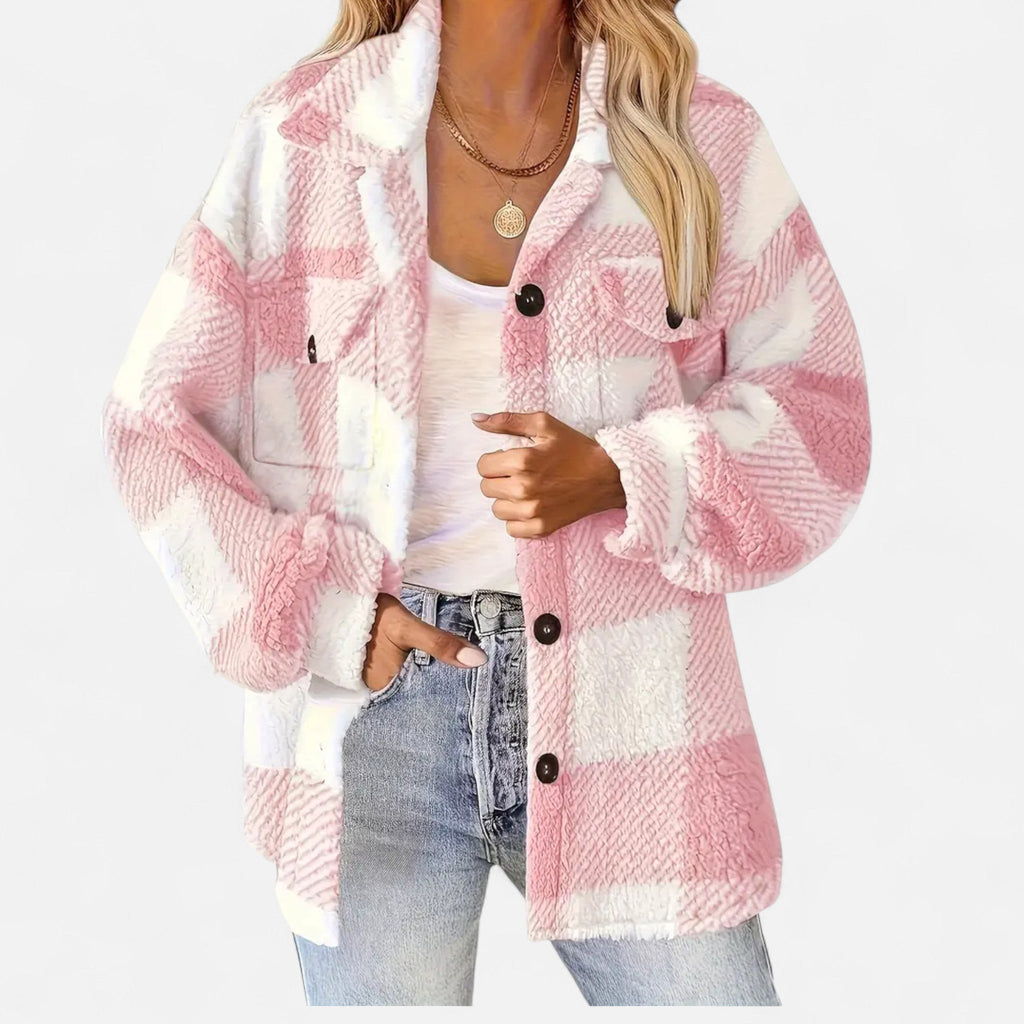 Womens Jacket Sherpa Plush Check Cosy Relaxed – Rae
