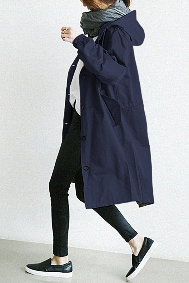 Womens Coat Trench Waterproof Rain Hooded Classic in Grey – Petra