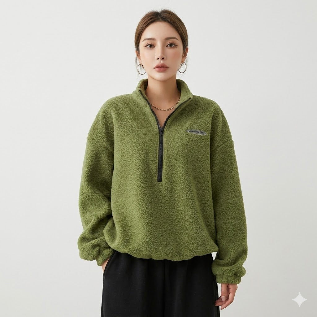 Womens Top Teddy Fleece Half-Zip Oversized Sweatshirt – Tess