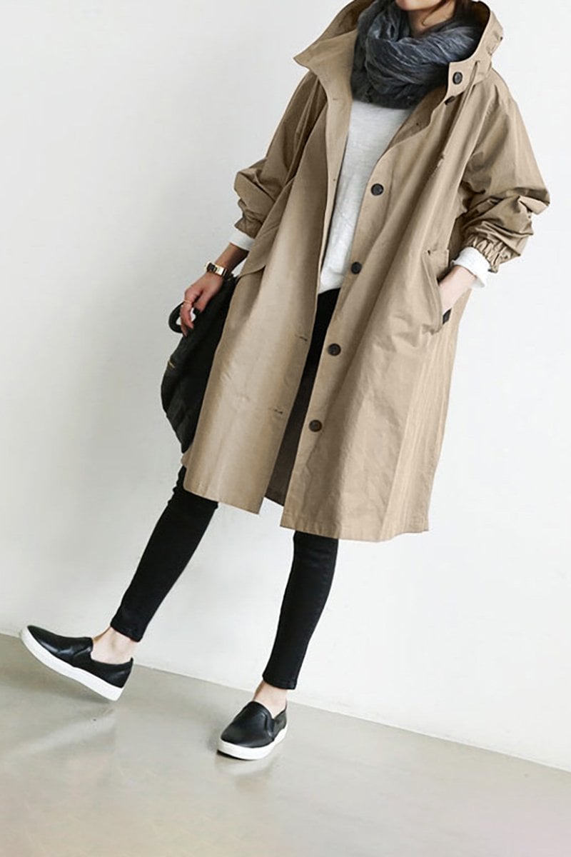 Womens Coat Trench Waterproof Rain Hooded Classic in Grey – Petra