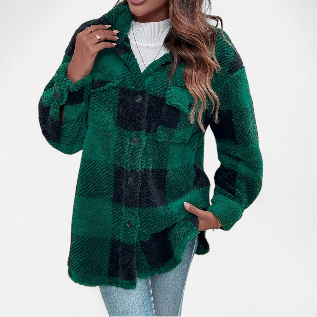Womens Jacket Sherpa Plush Check Cosy Relaxed – Rae