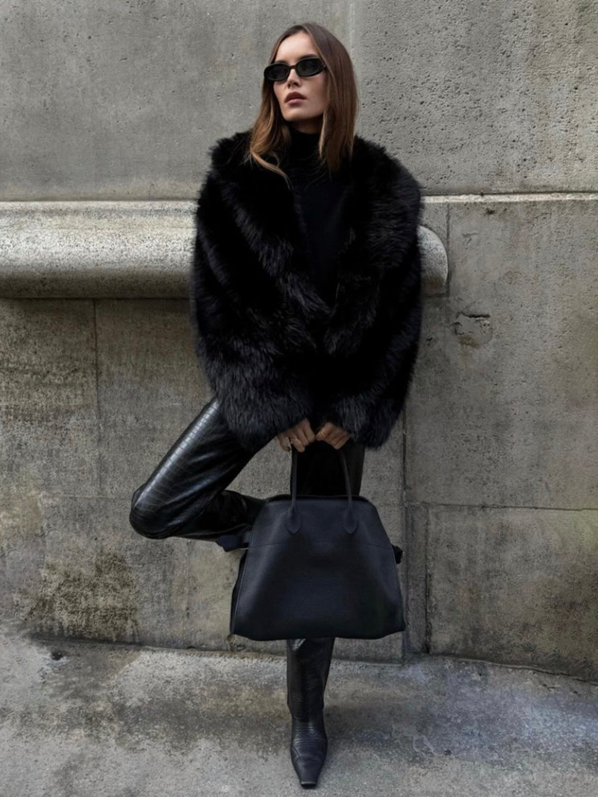 Womens Jacket Faux Fur Collar Premium Cosy in Black – Bex