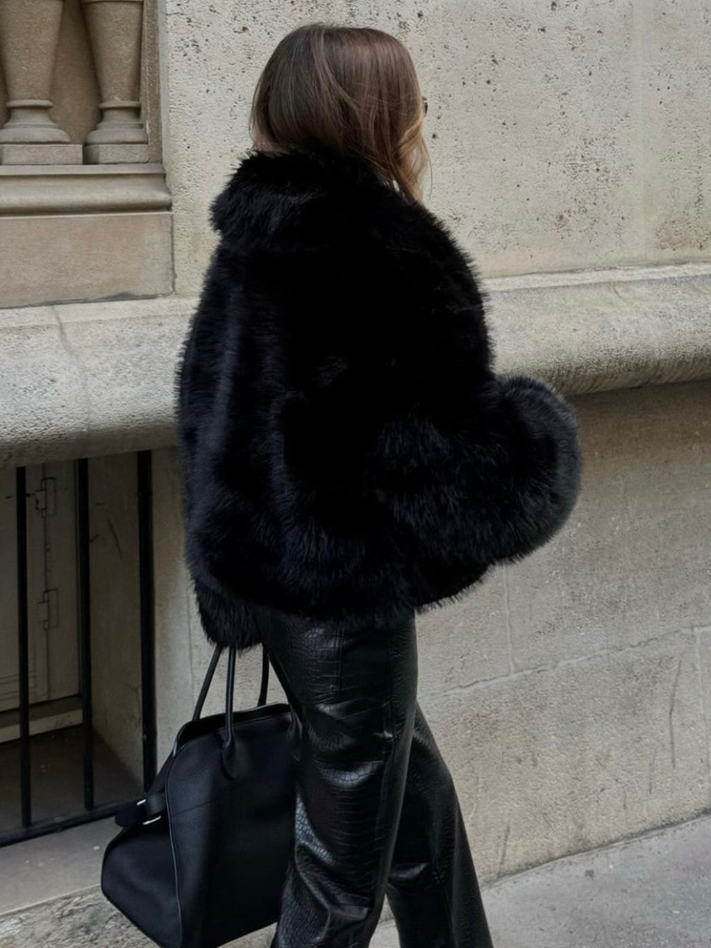 Womens Jacket Faux Fur Collar Premium Cosy in Black – Bex