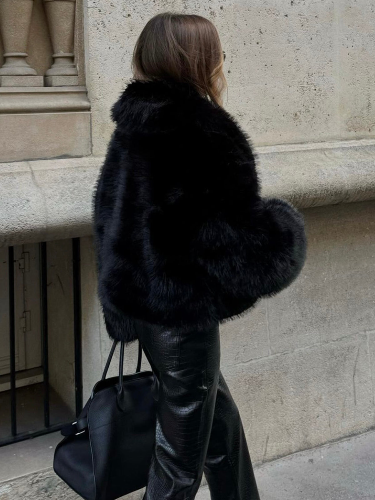 Womens Jacket Faux Fur Collar Premium Cosy in Black – Bex