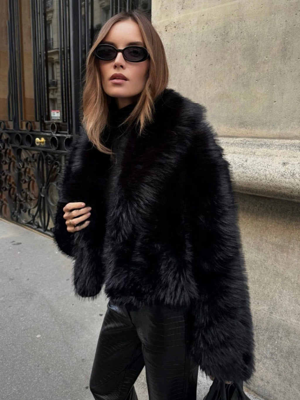 Womens Jacket Faux Fur Collar Premium Cosy in Black – Bex