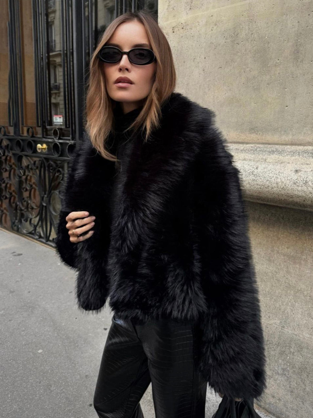 Womens Jacket Faux Fur Collar Premium Cosy in Black – Bex
