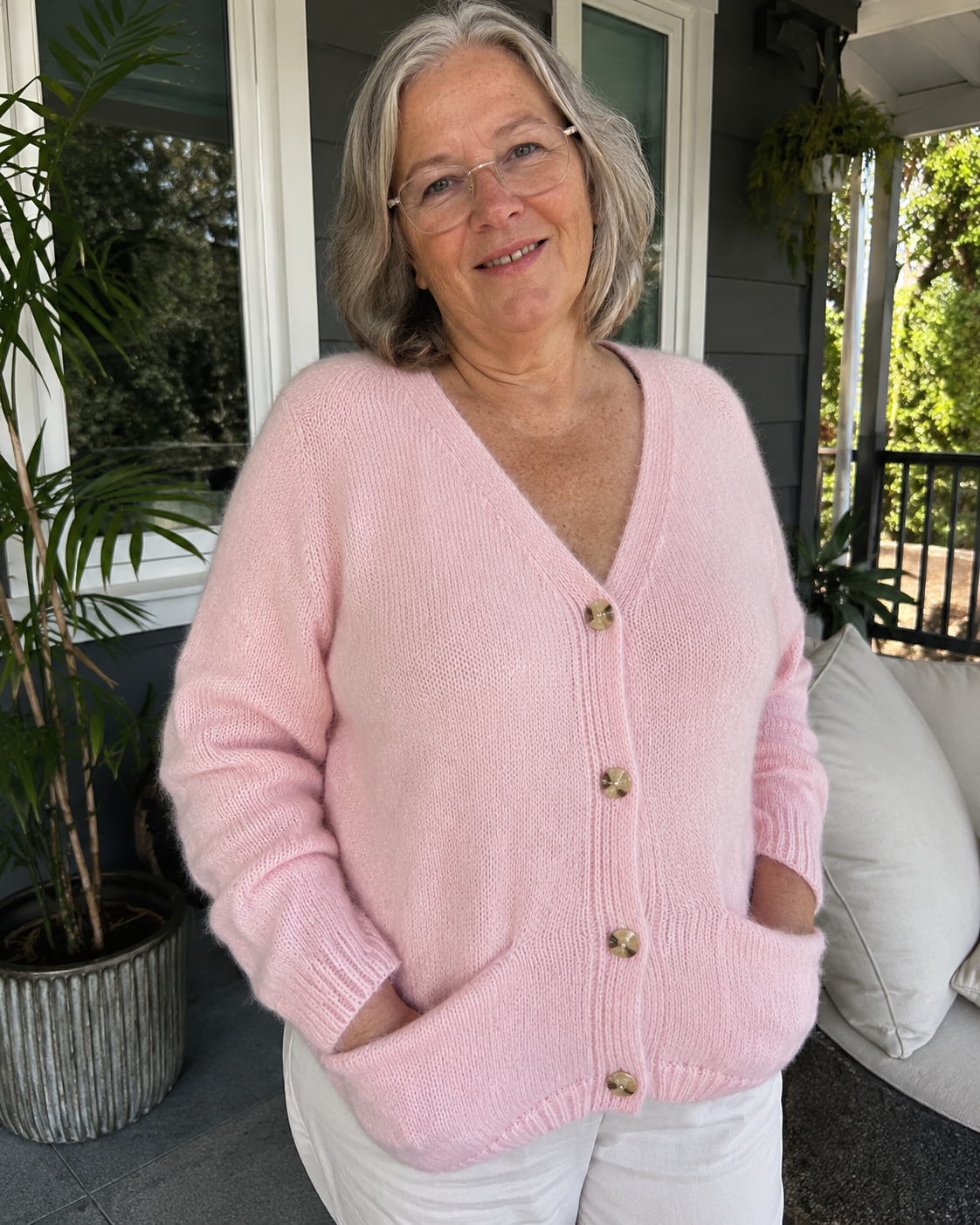 Womens Cardigan Knitted Cosy Layering Relaxed in Pink – Dove