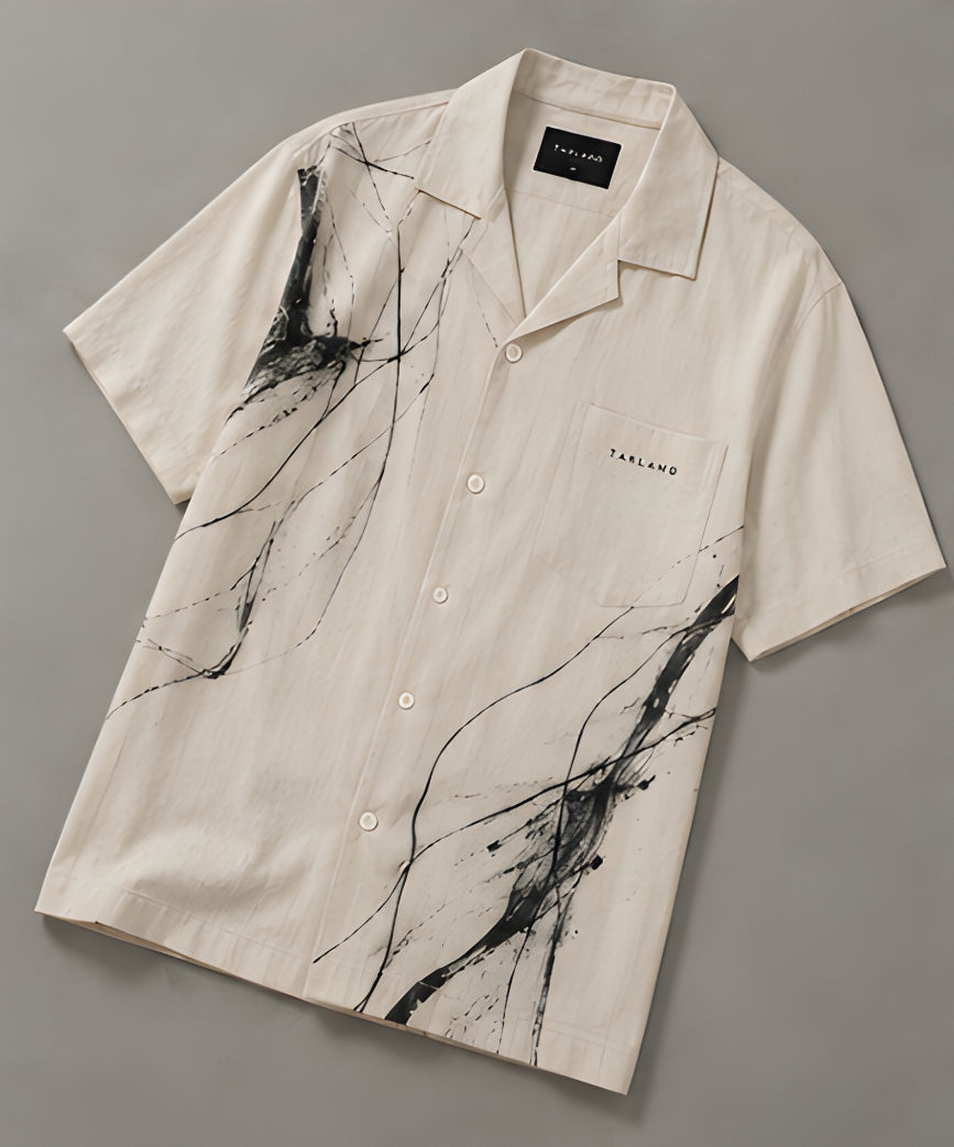 Coastal Ink Camp Collar Shirt - Ivory | Tarlano