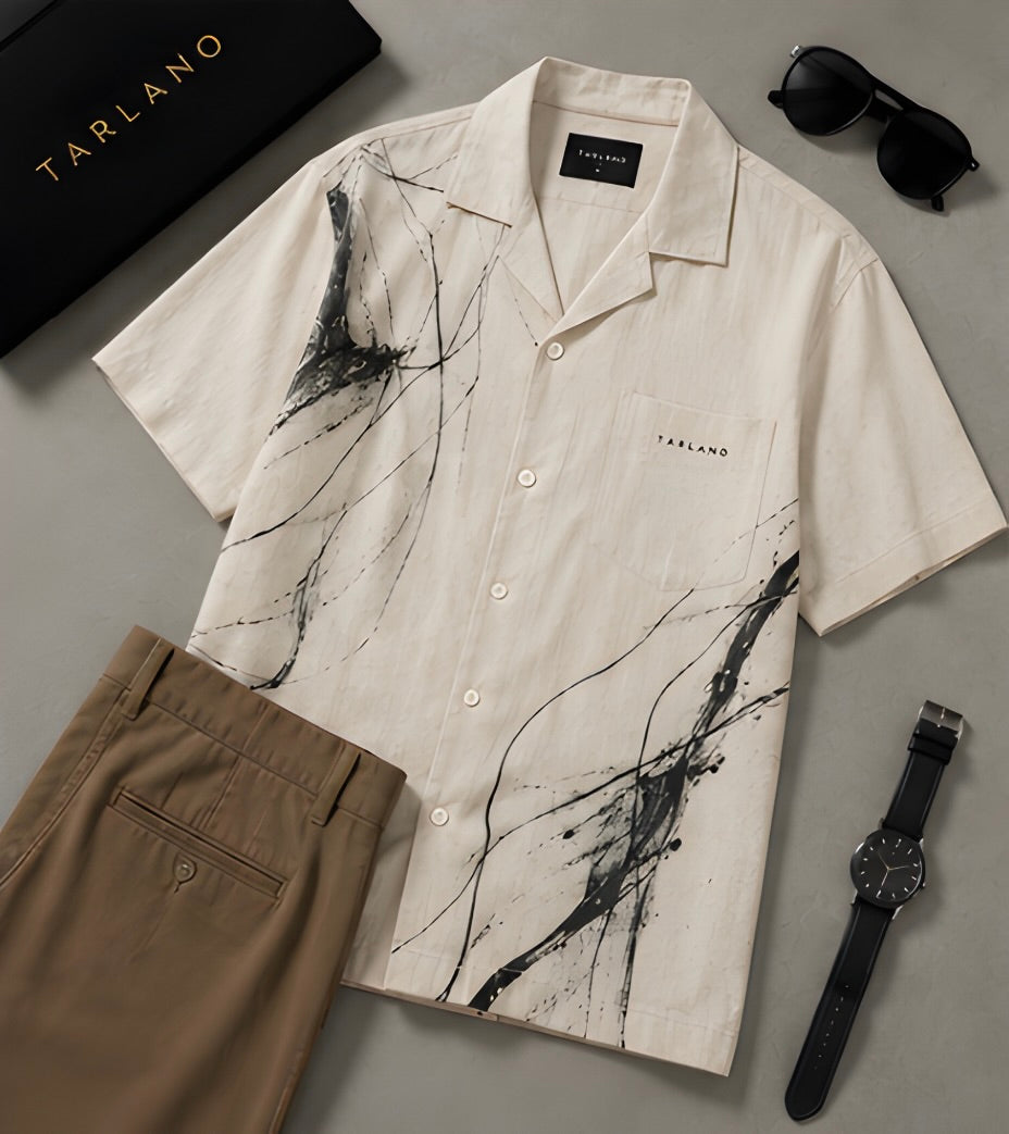 Coastal Ink Camp Collar Shirt - Ivory | Tarlano