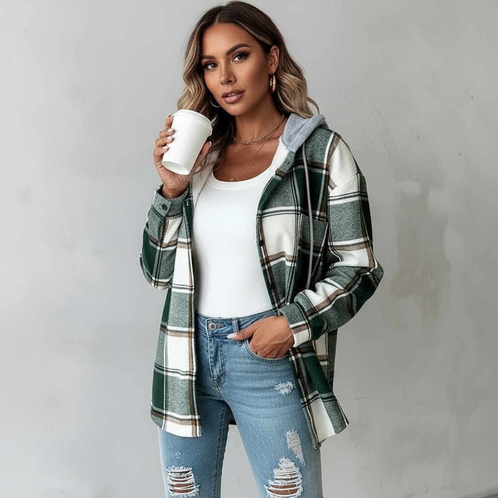 Womens Jacket Hooded Mixed Texture Relaxed – Bea