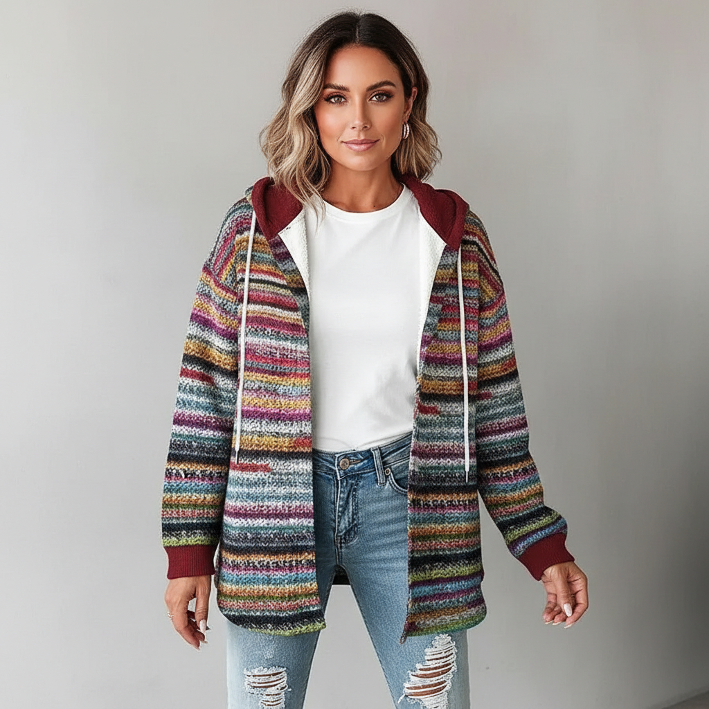 Womens Jacket Hooded Mixed Texture Relaxed – Bea