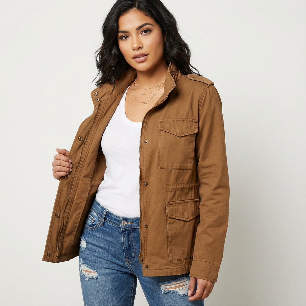 Womens Jacket Utility Waist Detail Flap Pockets – Ines