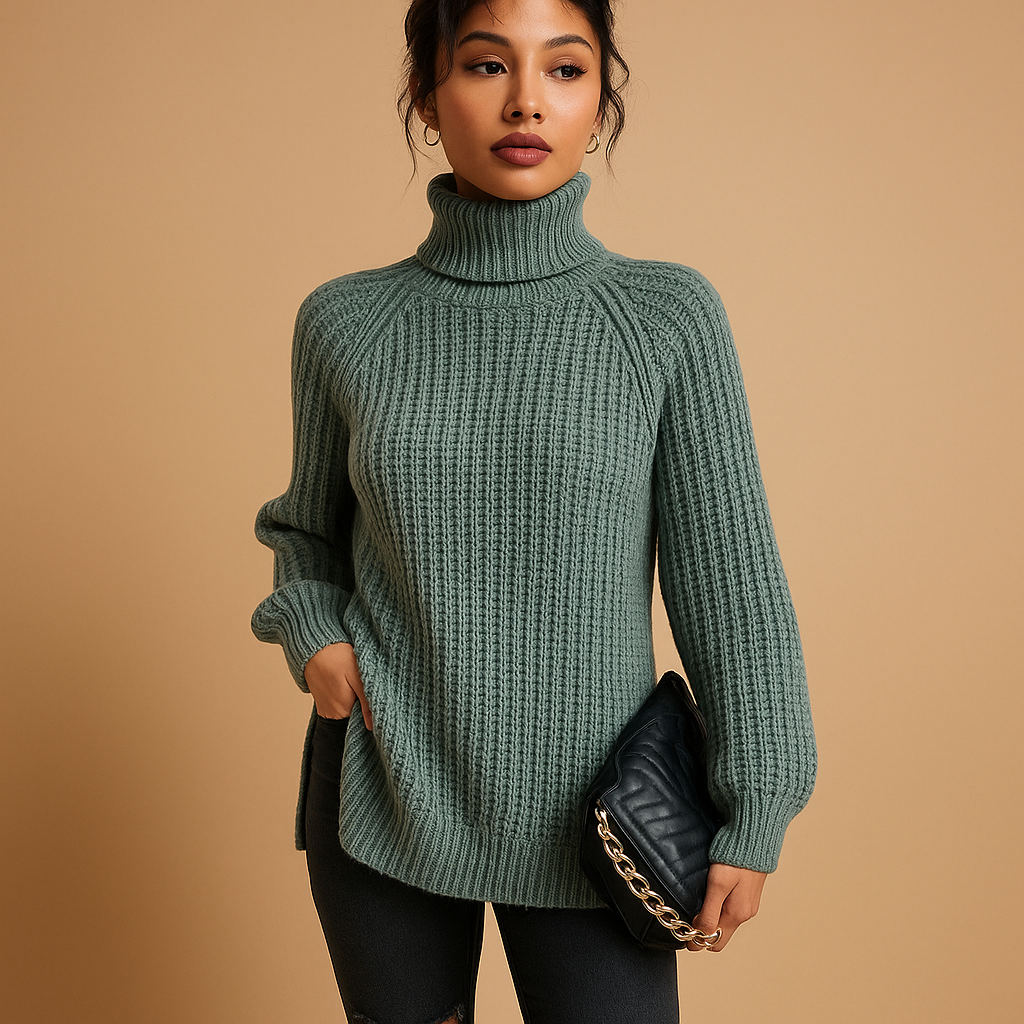 Womens Cardigan Cashmere Turtleneck Streamlined Fit – Ava