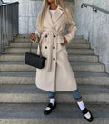 Womens Coat Wool Double-Breasted Long Elegant in Beige – Nia