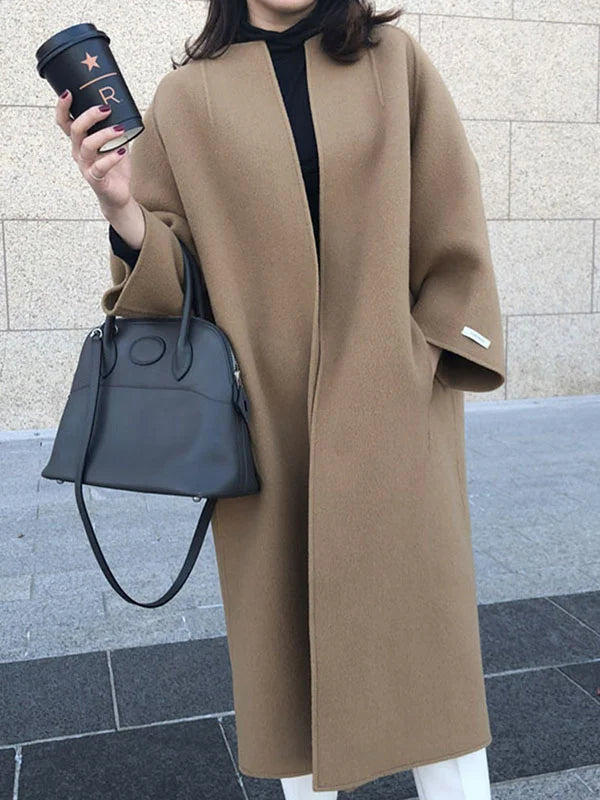 Womens Coat Long Wool Elegant Tailored Midi in Beige – Ada