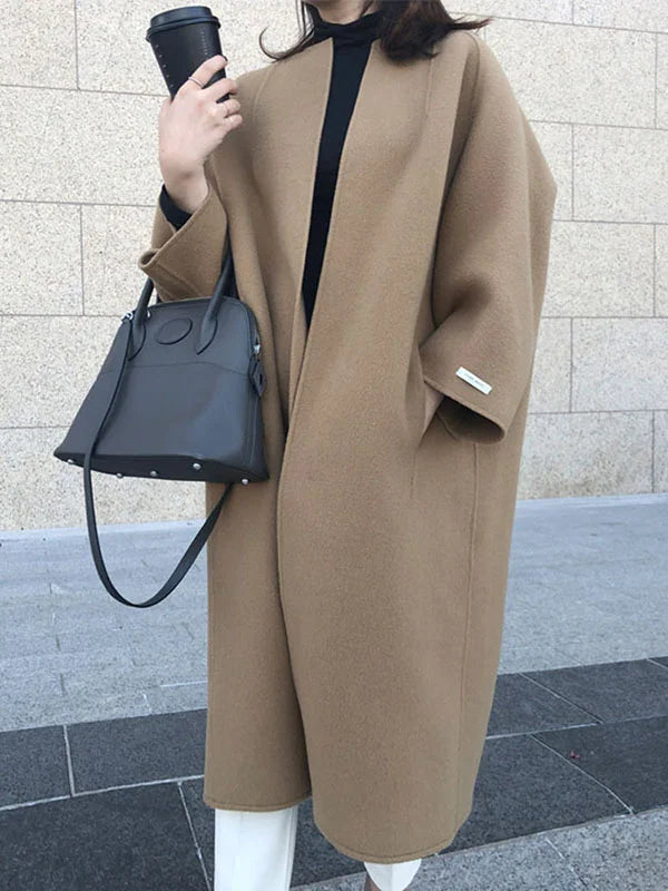 Womens Coat Long Wool Elegant Tailored Midi in Beige – Ada