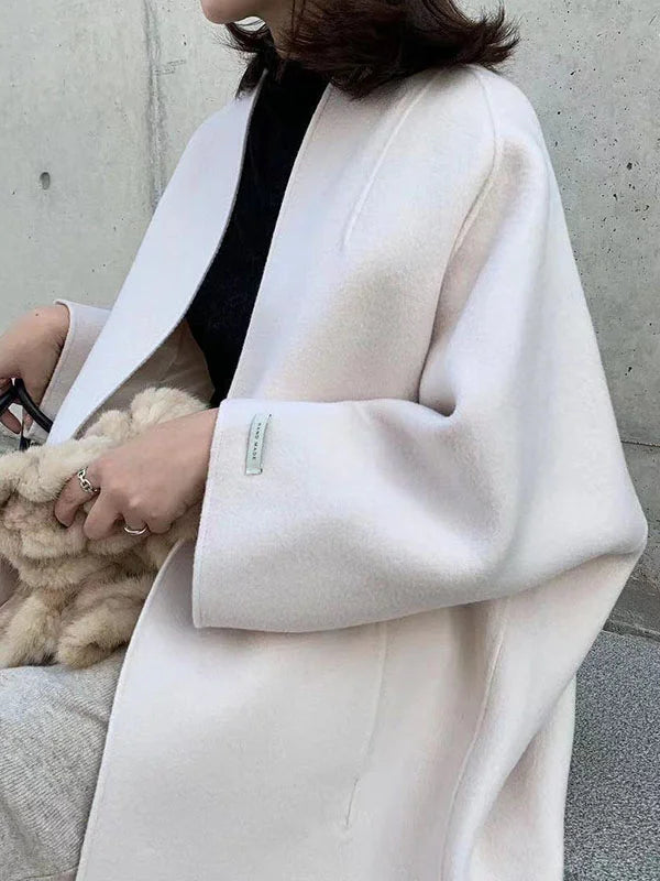 Womens Coat Long Wool Elegant Tailored Midi in Beige – Ada