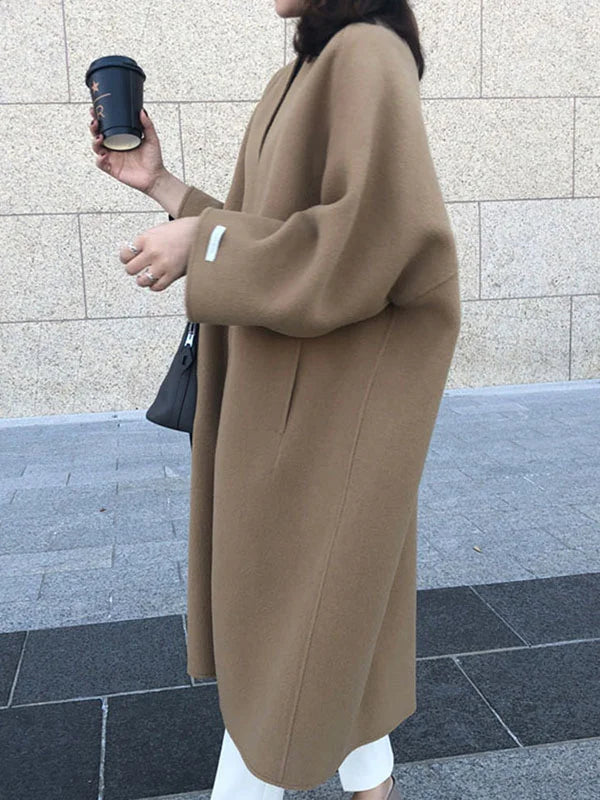 Womens Coat Long Wool Elegant Tailored Midi in Beige – Ada