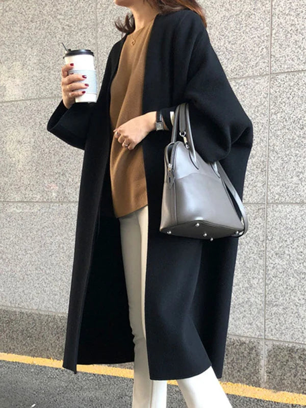 Womens Coat Long Wool Elegant Tailored Midi in Beige – Ada