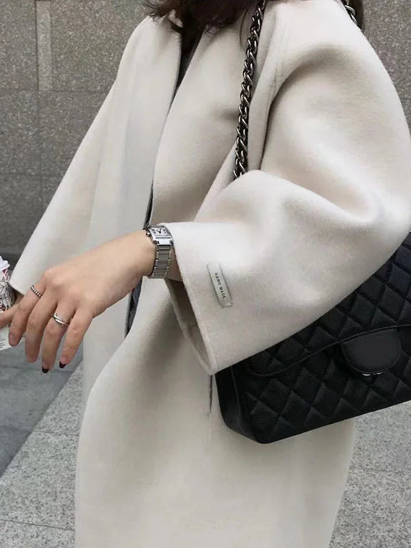 Womens Coat Long Wool Elegant Tailored Midi in Beige – Ada