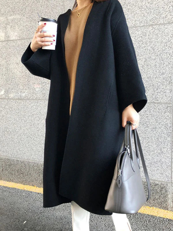 Womens Coat Long Wool Elegant Tailored Midi in Beige – Ada