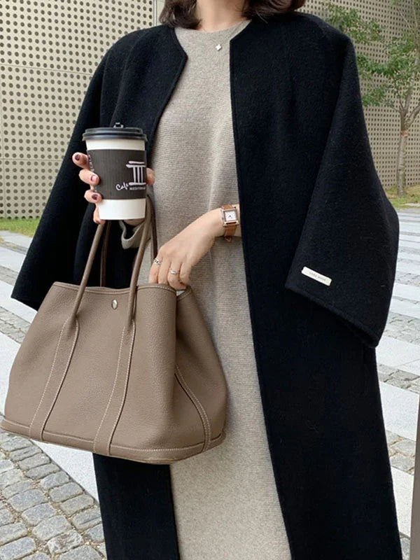 Womens Coat Long Wool Elegant Tailored Midi in Beige – Ada