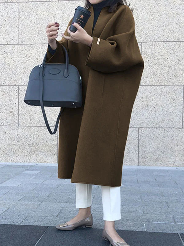 Womens Coat Long Wool Elegant Tailored Midi in Beige – Ada
