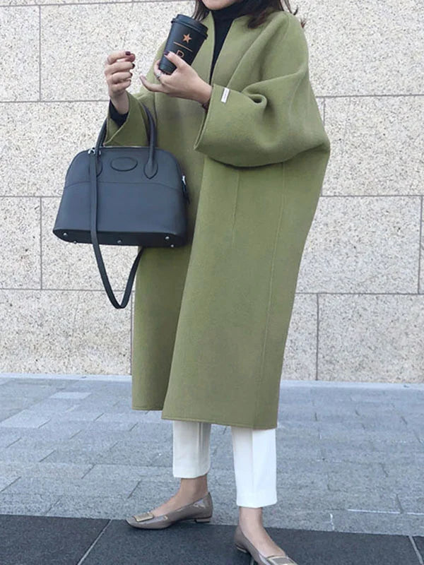 Womens Coat Long Wool Elegant Tailored Midi in Beige – Ada