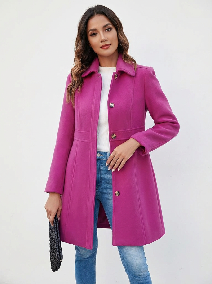 Womens Coat A-Line Button Closure Elegant Classic – Nova