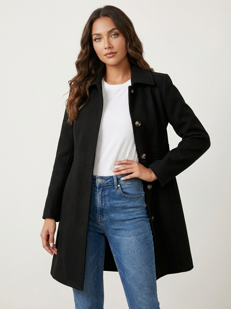 Womens Coat A-Line Button Closure Elegant Classic – Nova