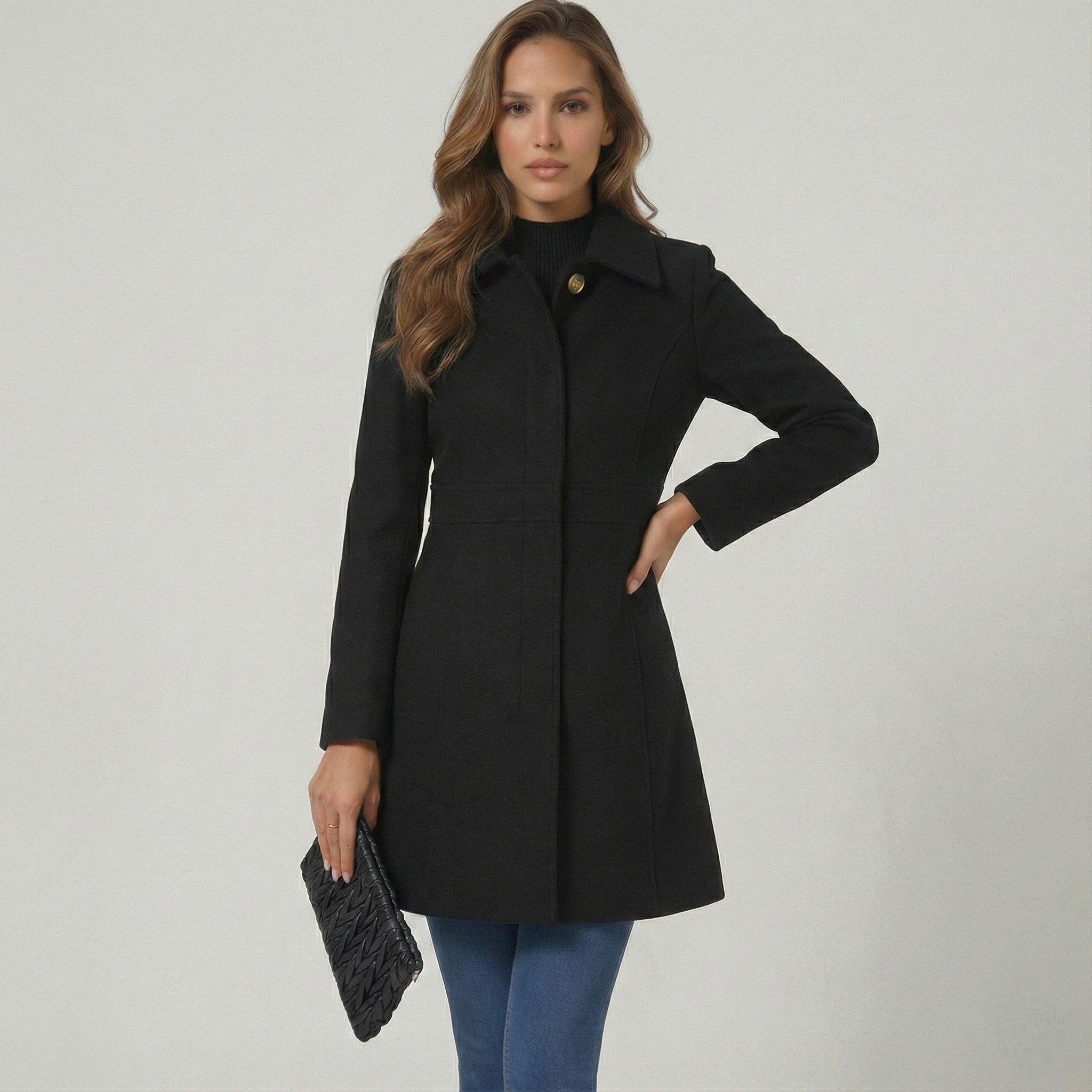 Womens Coat A-Line Button Closure Elegant Classic – Nova