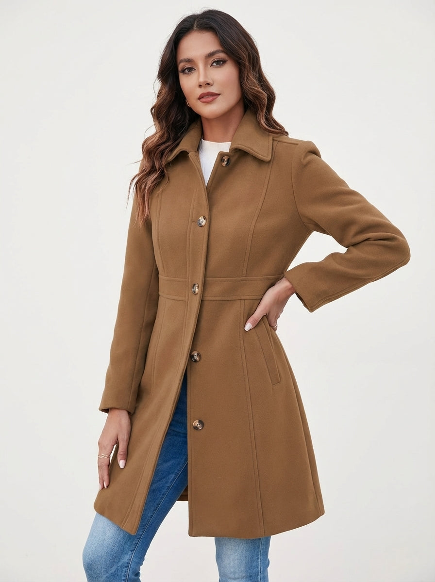 Womens Coat A-Line Button Closure Elegant Classic – Nova