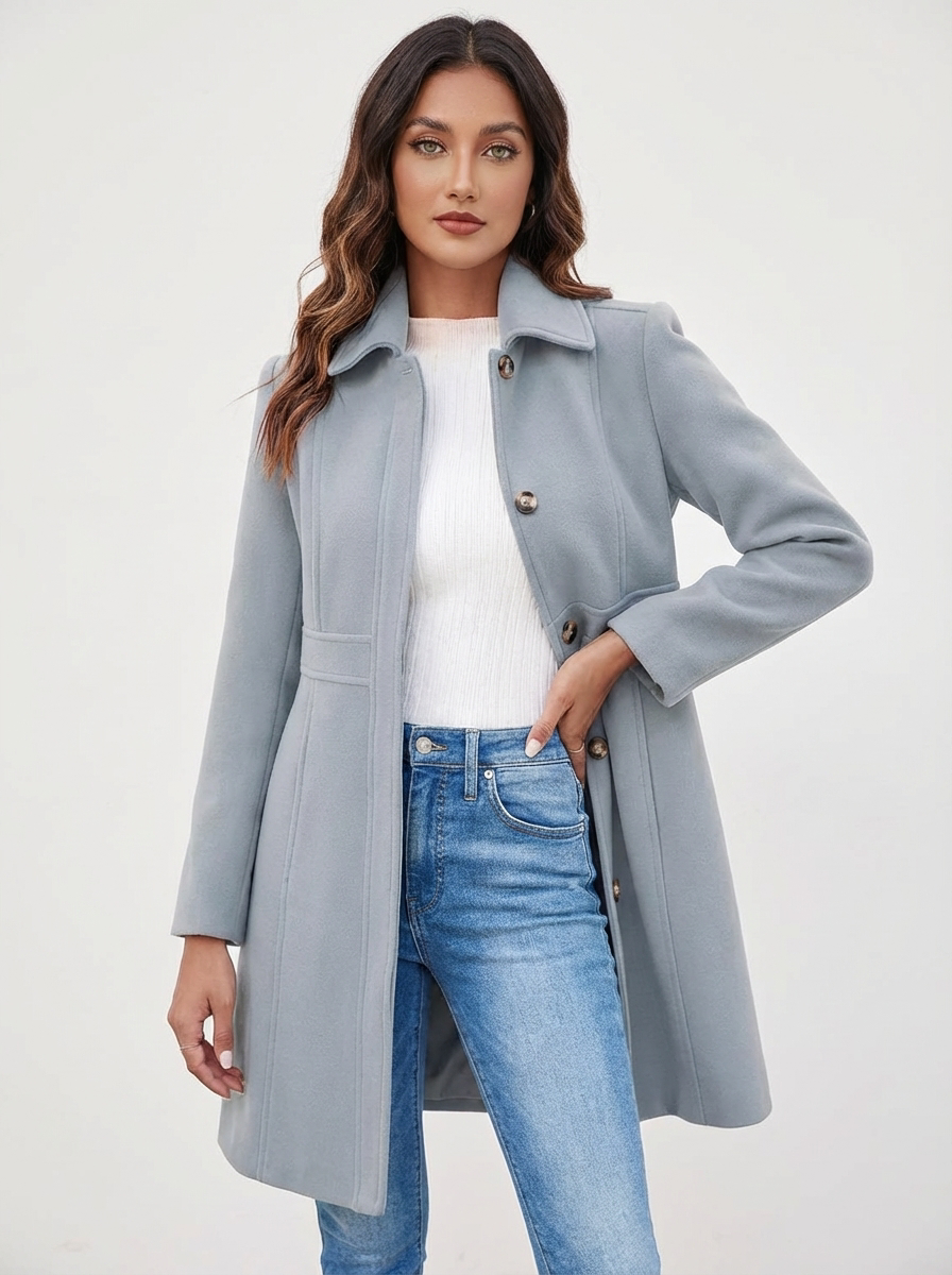 Womens Coat A-Line Button Closure Elegant Classic – Nova