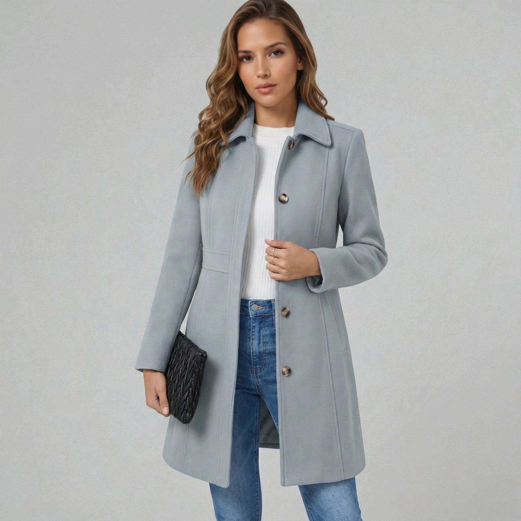 Womens Coat A-Line Button Closure Elegant Classic – Nova
