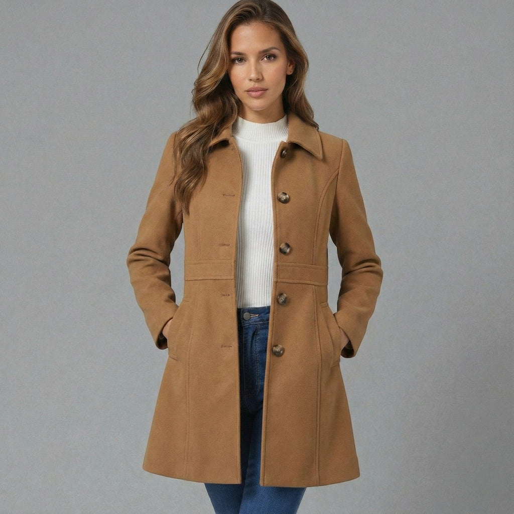 Womens Coat A-Line Button Closure Elegant Classic – Nova