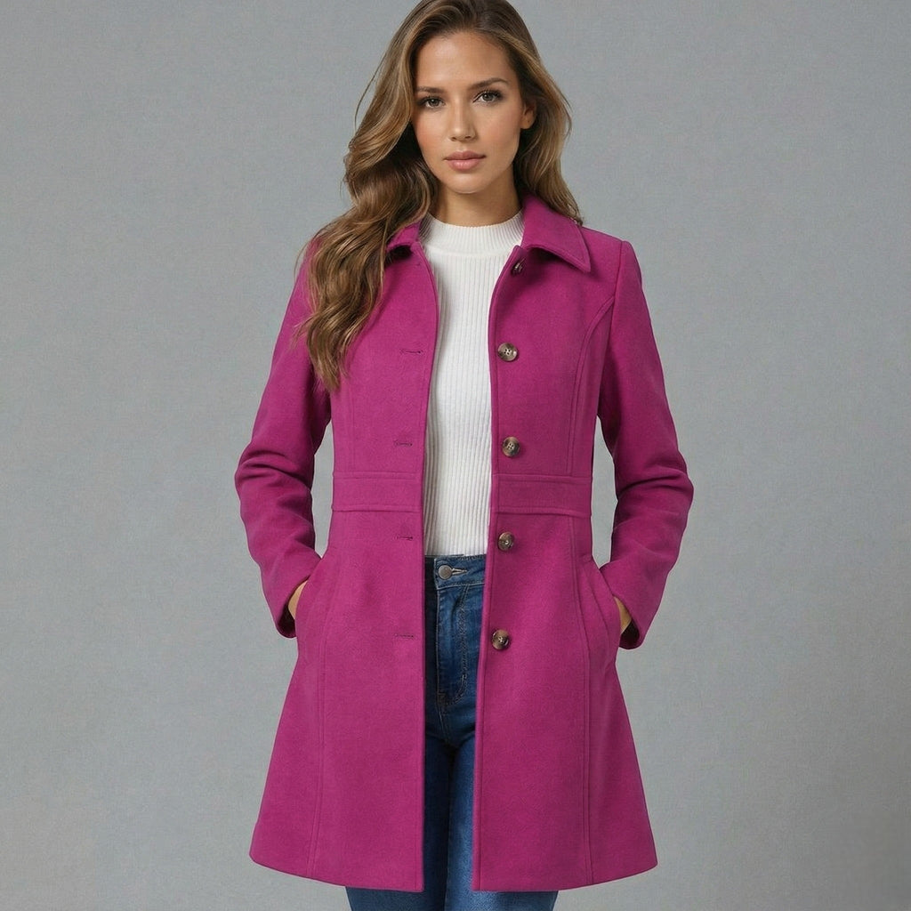 Womens Coat A-Line Button Closure Elegant Classic – Nova