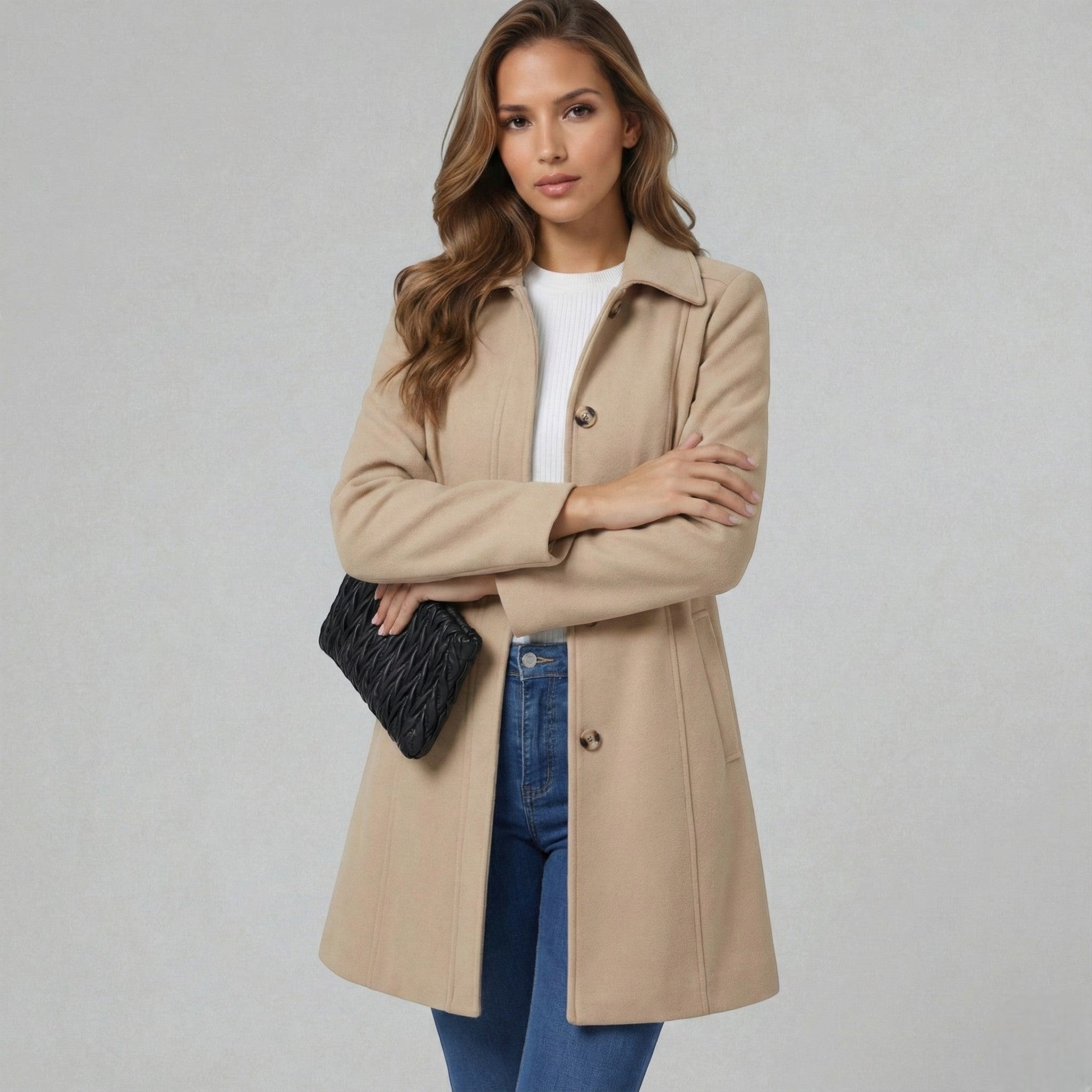 Womens Coat A-Line Button Closure Elegant Classic – Nova